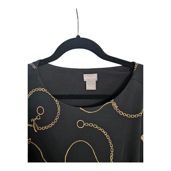 CHICO'S Printed Chain Print Black Shift Dress - Size 1 US 8/10 - Picture 7 of 11